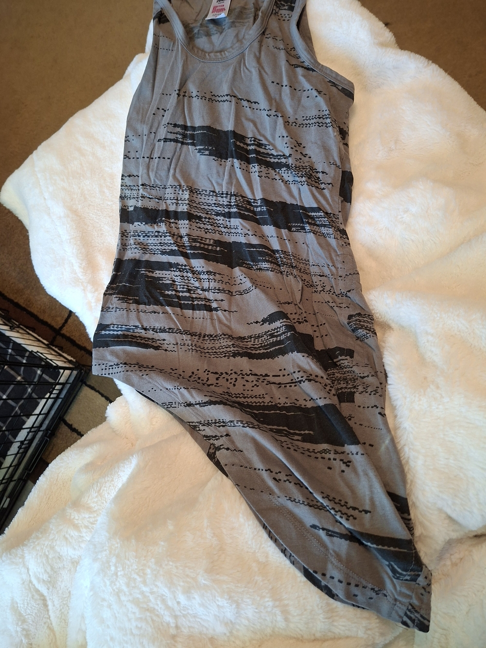 Gray Sleeveless Printed Tank Dress - Black Abstract Stripe